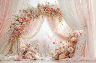 Kate Mother's Day Flower Arch Pink Cream Roses Drapes Printed Backdrop Designed by Emetselch