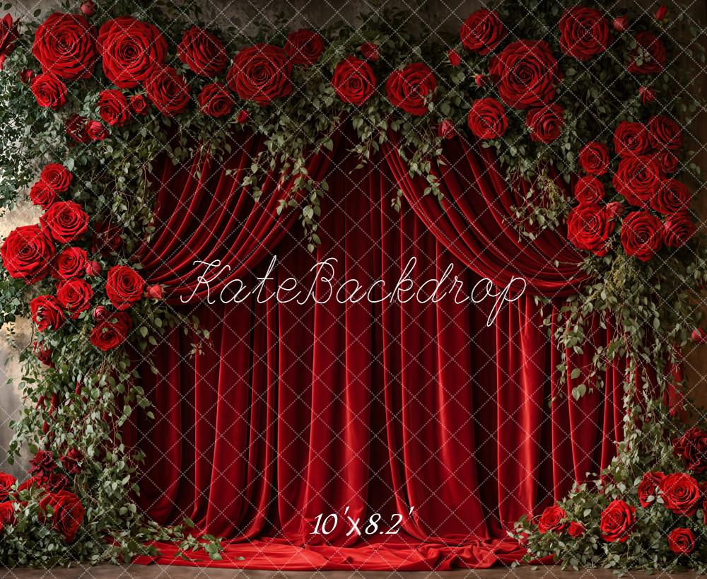 Kate Valentines Red Rose Flower Arch Velvet Curtain Backdrop Designed by Emetselch