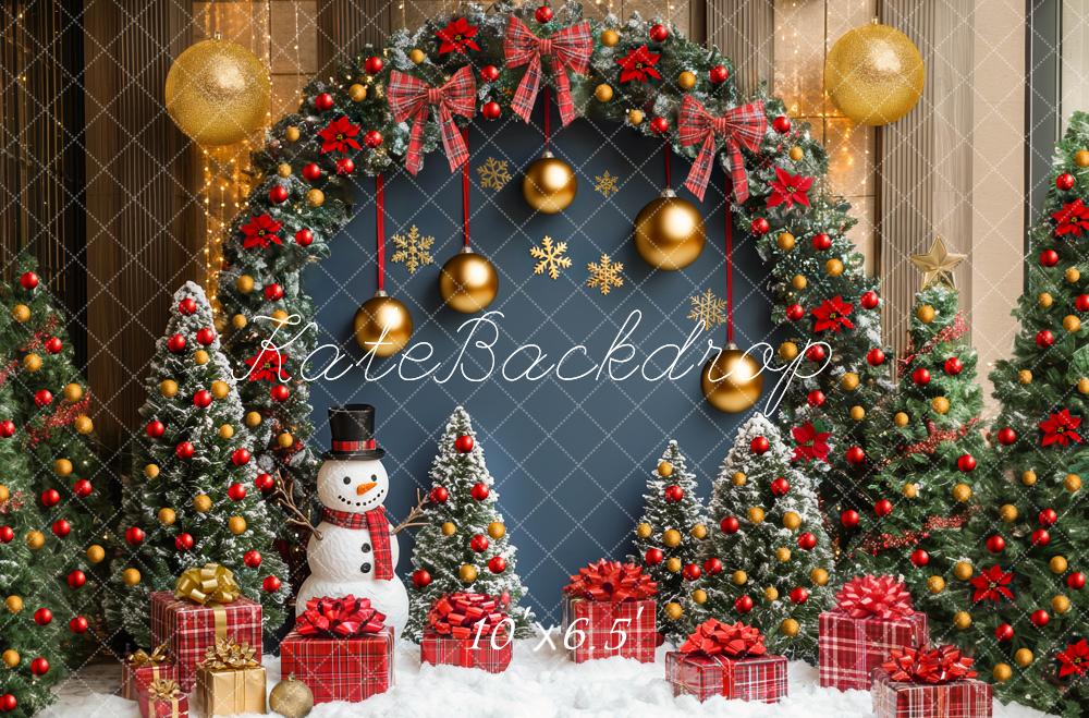 Kate Christmas Tree Snowman Gifts Arch Wood Backdrop Designed by Mini MakeBelieve