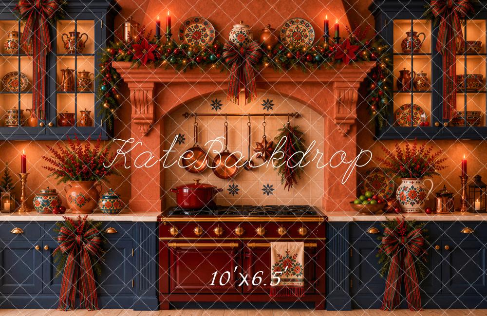 Kate Christmas Navidad Mexican Rustic Kitchen Stove Garland Bow Printed Backdrop Designed by Ashley Ward