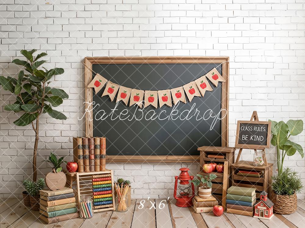 Kate Back to School Blackboard Apples Books Backdrop Designed by Emetselch
