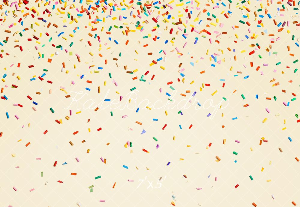 Kate Colorful Confetti Falling Cream Backdrop Designed by Chain Photography