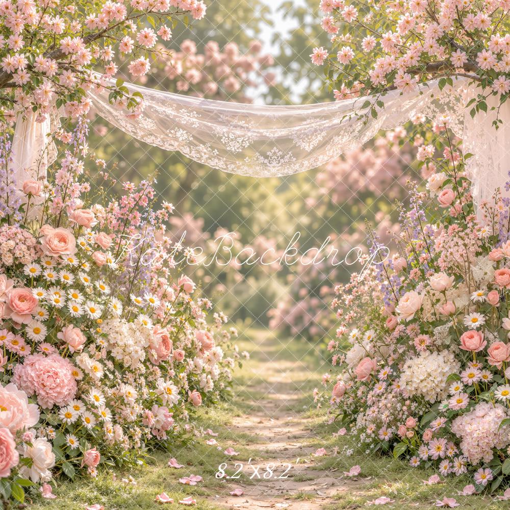 Kate Spring Romantic Flower Arch Lace Drapery Printed Backdrop Designed by Emetselch