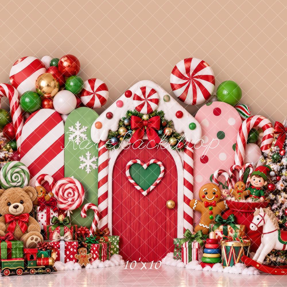 Kate Christmas Cake Smash Candy Cane Gingerbread Toys Nutcracker Printed Backdrop Designed by Laura Bybee