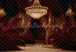 Kate Glamorous Stage Red Gold Chandelier Curtains Printed Backdrop Designed by Emetselch