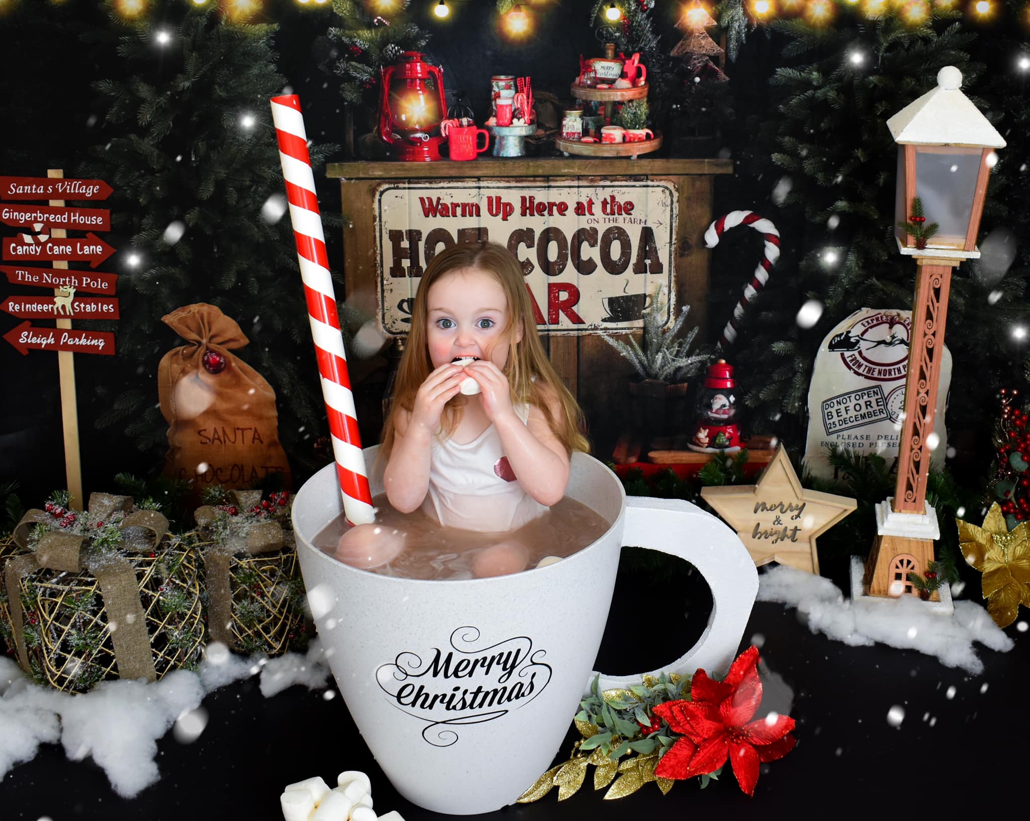 Kate Christmas Backdrop Hot Cocoa Night for Photography (only ship to Canada)
