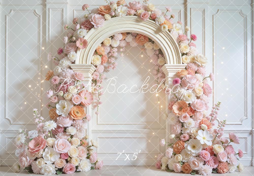 Kate Spring Flower Arch Pink White Roses Wall Backdrop Designed by Mini MakeBelieve
