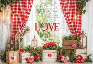 Kate Valentine's Day Love Rustic Window Wood Printed Backdrop Designed by Emetselch