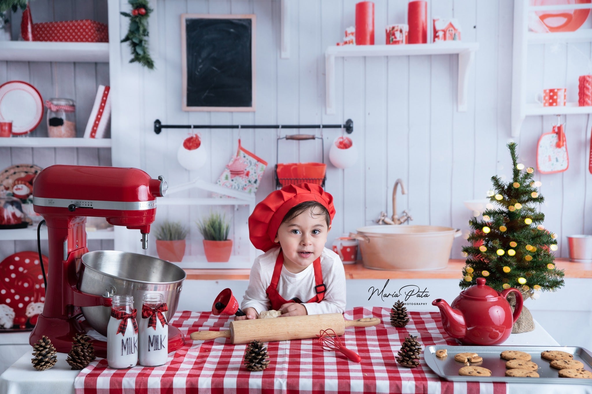 Kate Christmas Kitchen Backdrop White Wall for Photography (only ship to Canada)
