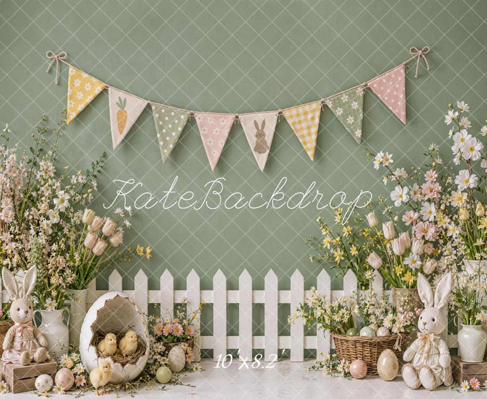 Kate Easter Cake Smash Floral Garden Bunny Eggs Chicks Buntings Printed Backdrop Designed by Emetselch