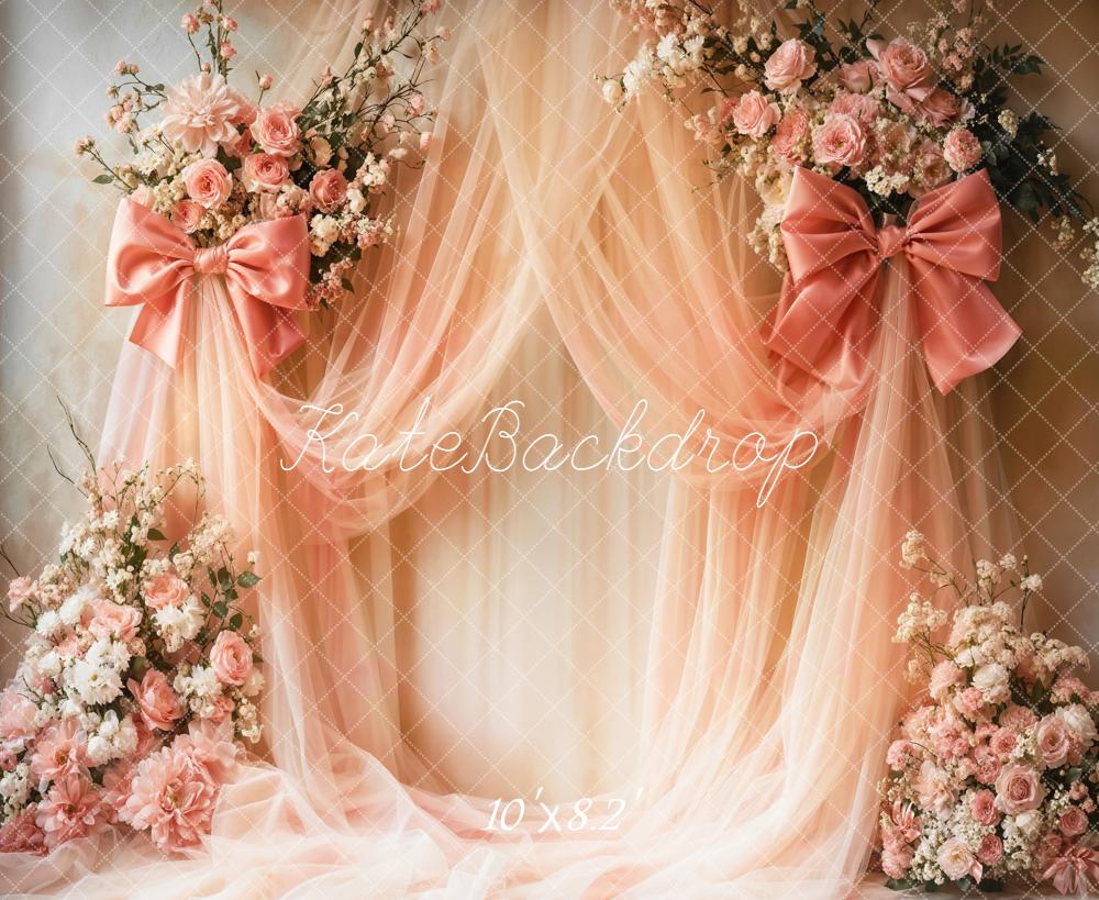 Kate Spring Romantic Pink Flower Arch Bows Drapes Backdrop Designed by Emetselch