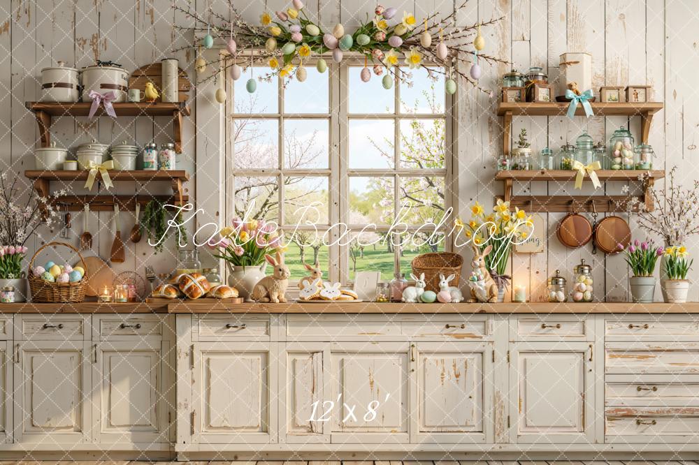 TEST Kate Easter Bunny Kitchen Pastel Eggs Window Backdrop Designed by Emetselch