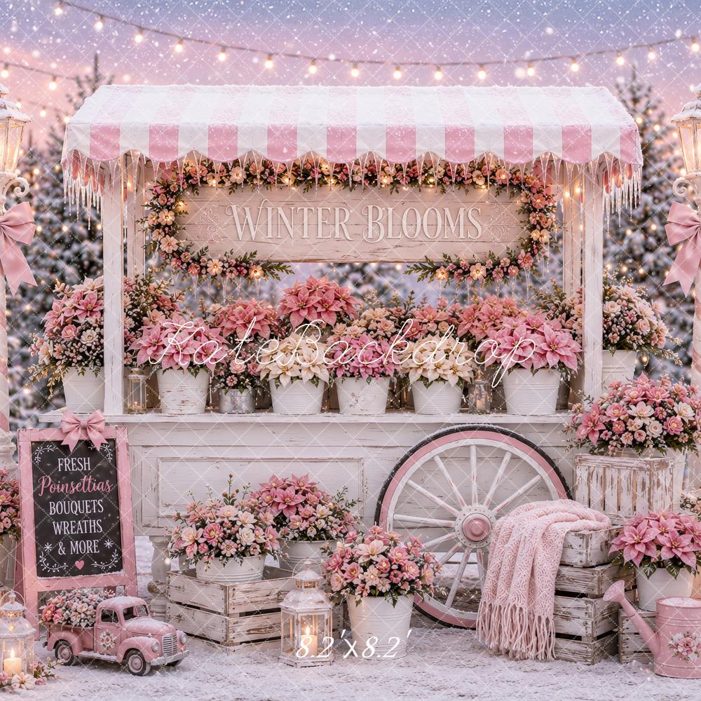 Kate Christmas Winter Pink Flower Cart Snowy Printed Backdrop Designed by Ashley Paul