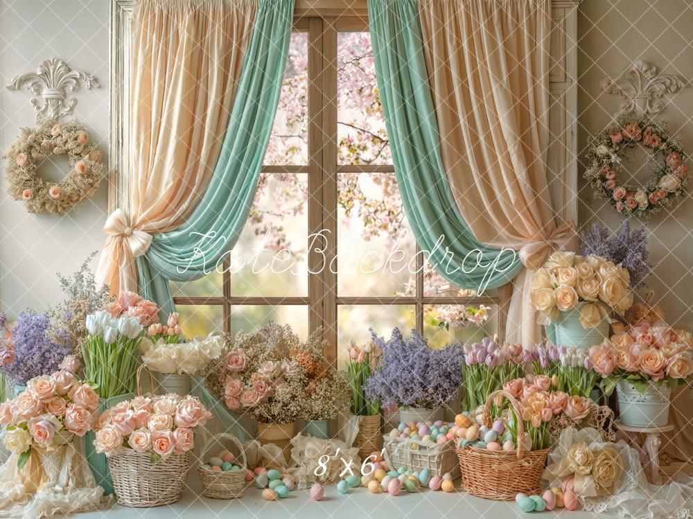 Kate Easter Pastel Flowers Window Basket Eggs Backdrop Designed by Emetselch