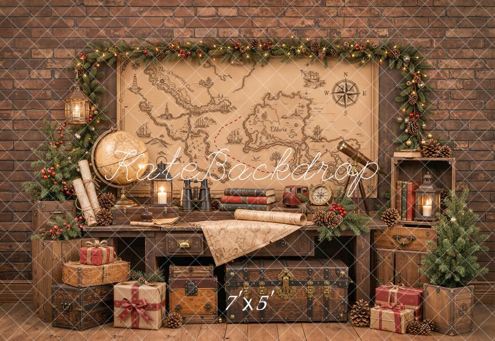 Kate Christmas Vintage Study Map Globe Garland Gifts Printed Backdrop Designed by Emetselch