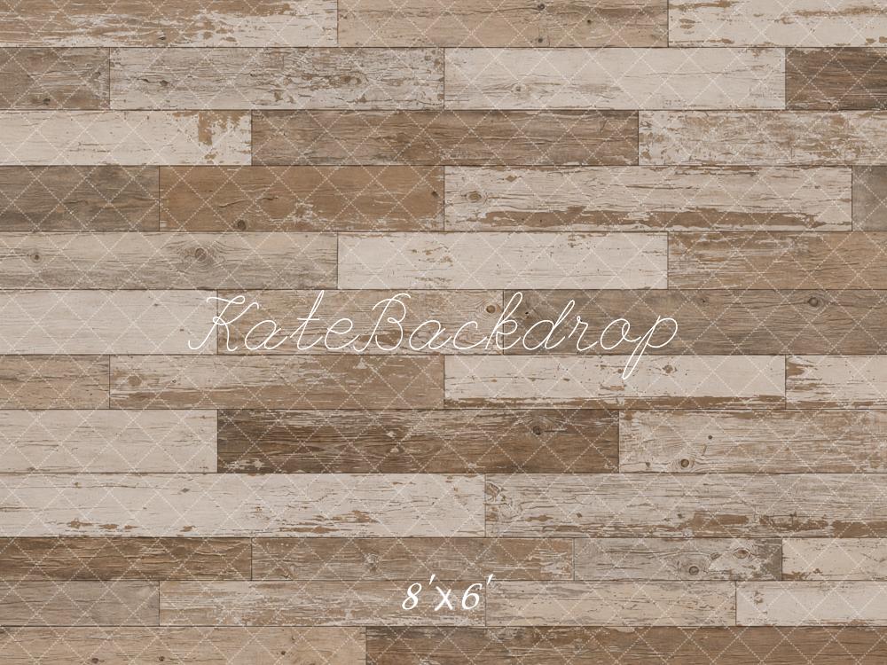Kate Rustic Brown Weathered Wood Floor Printed Backdrop Designed by Emetselch