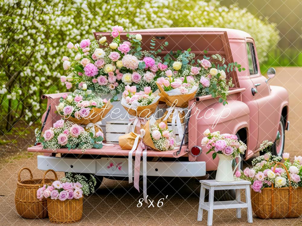 Kate Spring Pink Truck Flower Baskets Backdrop Designed by Patty Roberts