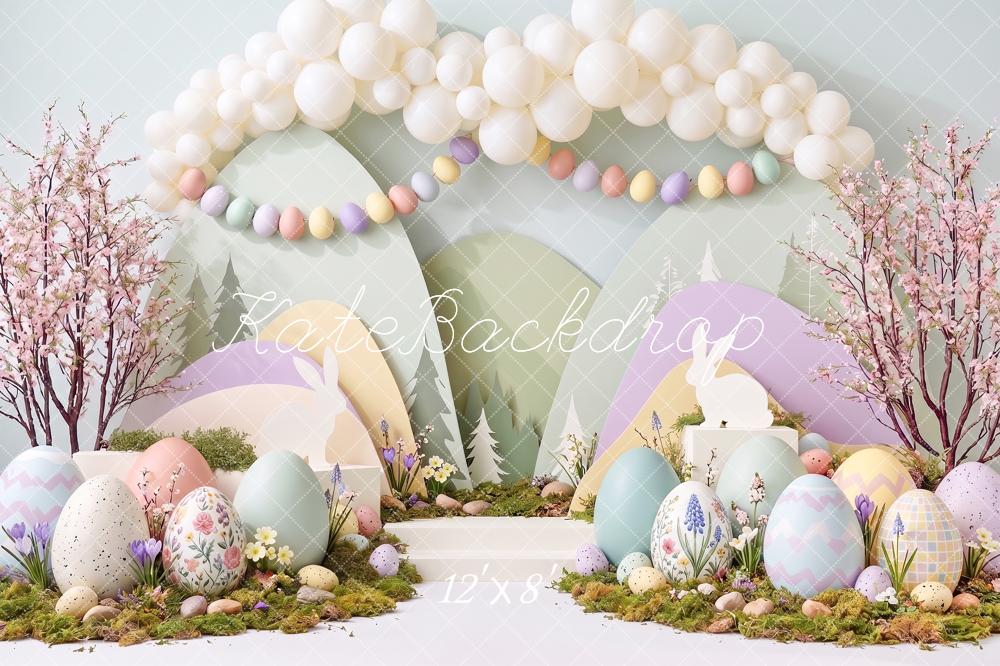 Kate Easter Cake Smash Pastel Egg Bunny Balloon Arch Printed Backdrop Designed by Angela Miller