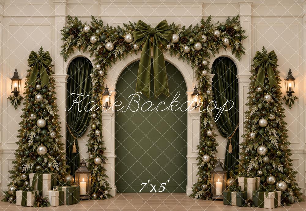 Kate Christmas Trees Green Arch Garland Bow Gifts Printed Backdrop Designed by Emetselch