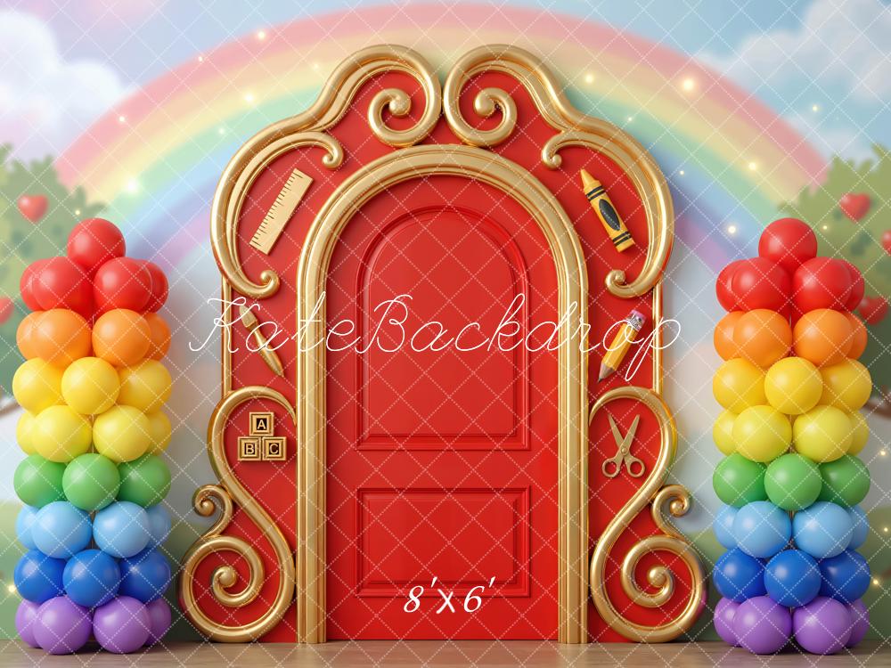 Kate Back to School Rainbow Door Balloons Backdrop Designed by Mini MakeBelieve