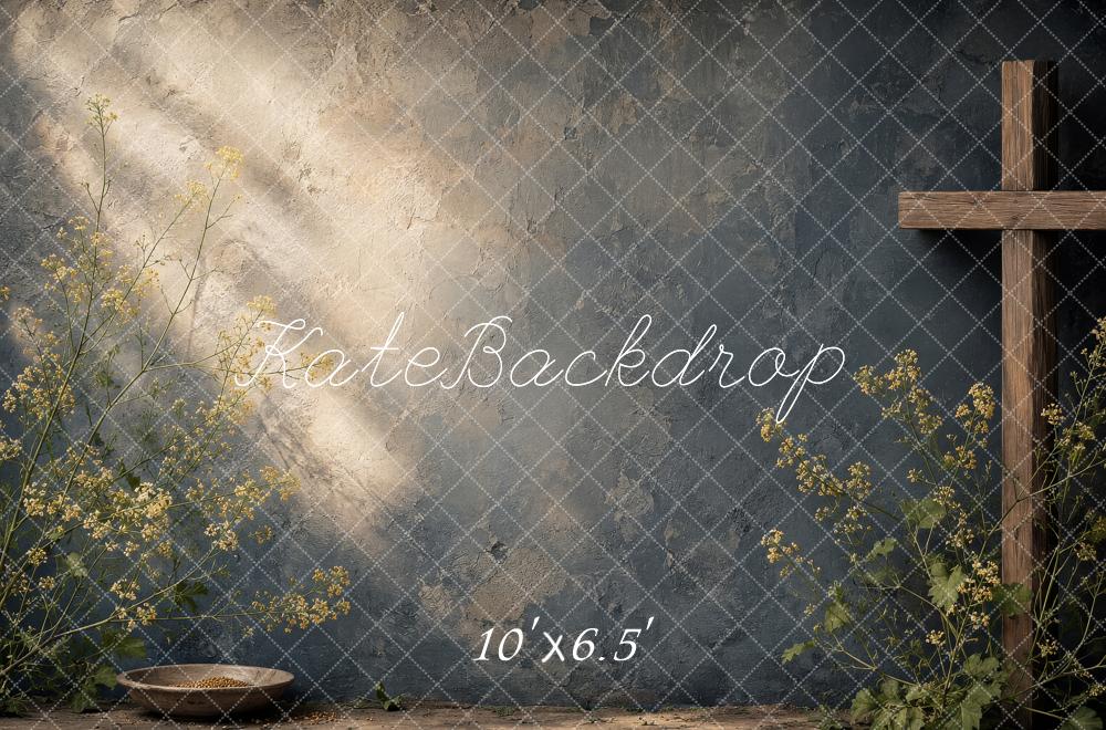 Kate Easter Cross Rustic Wildflower Sunlight Printed Backdrop Designed by Shutter Swan Studios