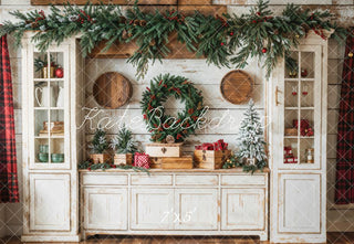 Kate Christmas Wreath Rustic White Cabinet Printed Backdrop Designed by Emetselch