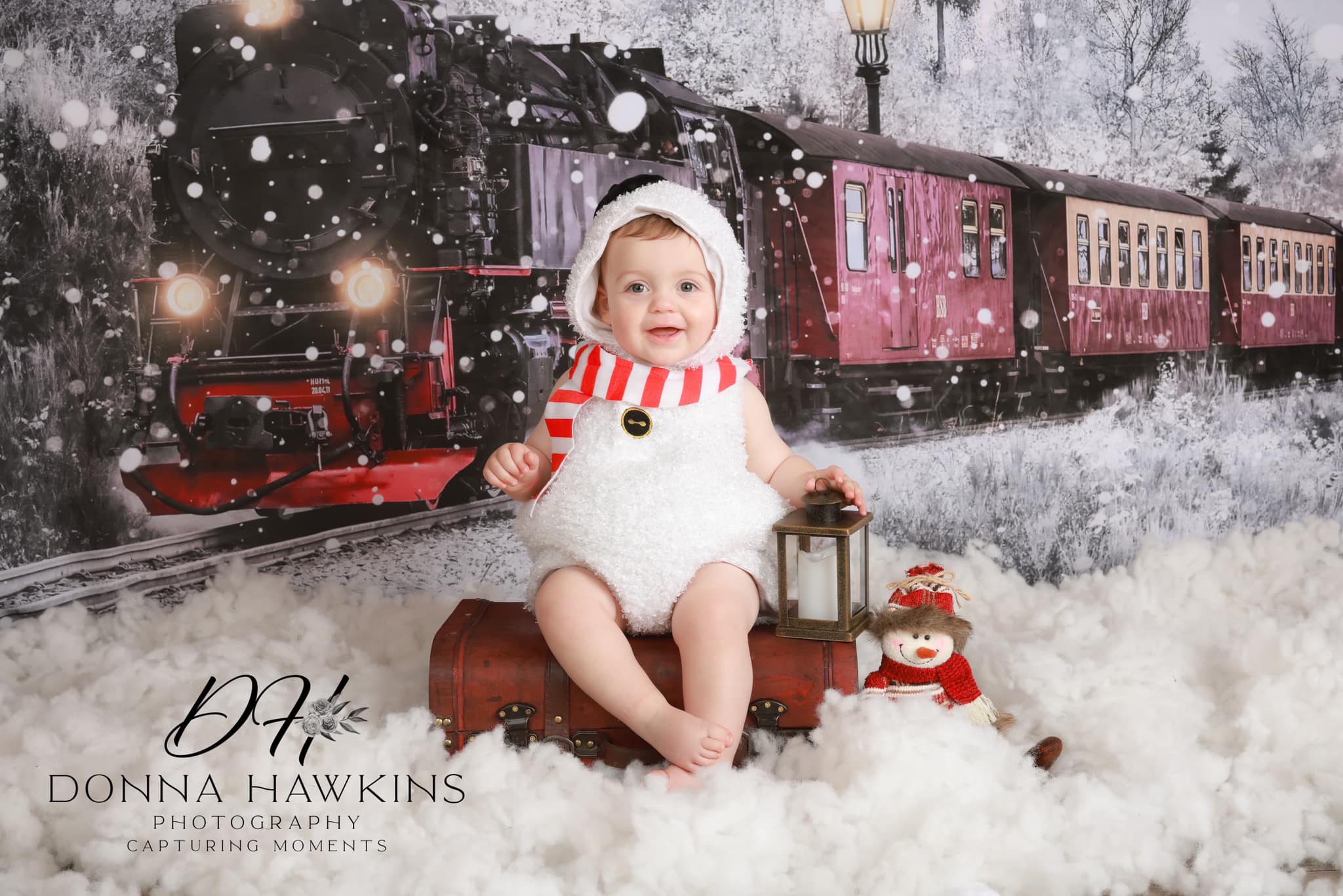 RTS Kate Winter Christmas Train Backdrop Snow Designed by Chain Photography