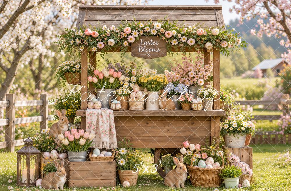 Kate Easter Spring Flower Stand Bunny Rustic Wood Printed Backdrop Designed by Emetselch