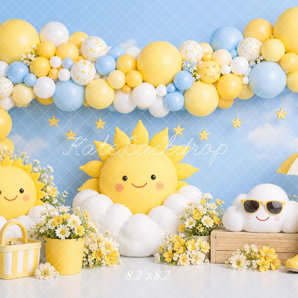 Kate Summer Sun Cloud Daisy Balloon Arch Printed Backdrop Designed by Caitlin Lynch