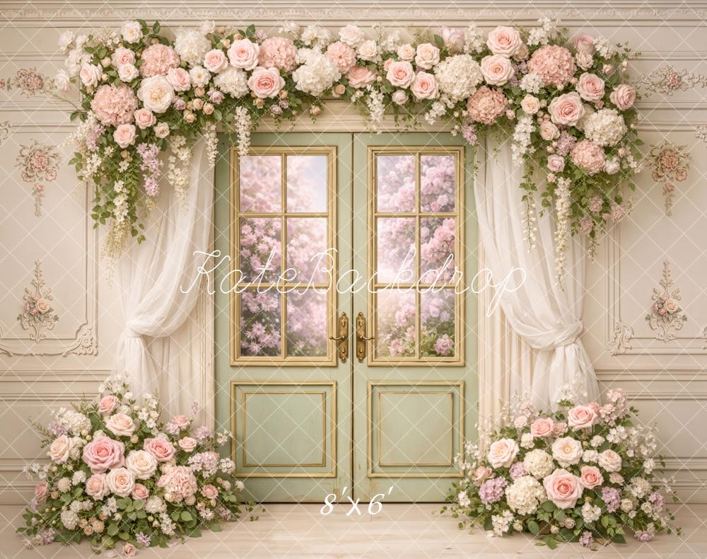 Kate Spring Flower Arch French Door Floral Wall Backdrop Designed by Chain Photography