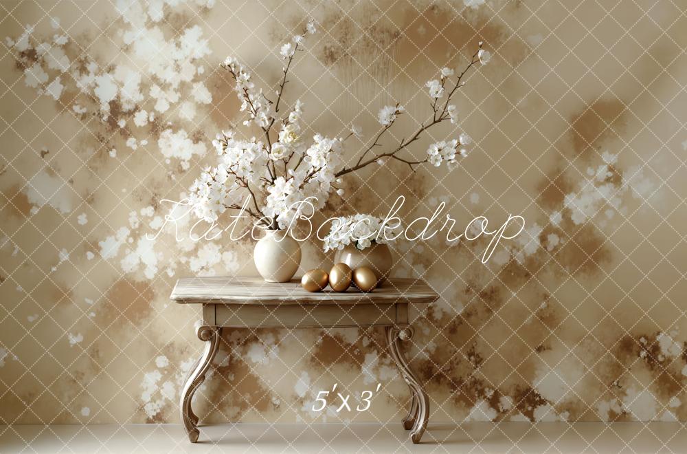 Kate Abstract Texture Beige Blossom Branch Table Printed Backdrop Designed by Mini MakeBelieve