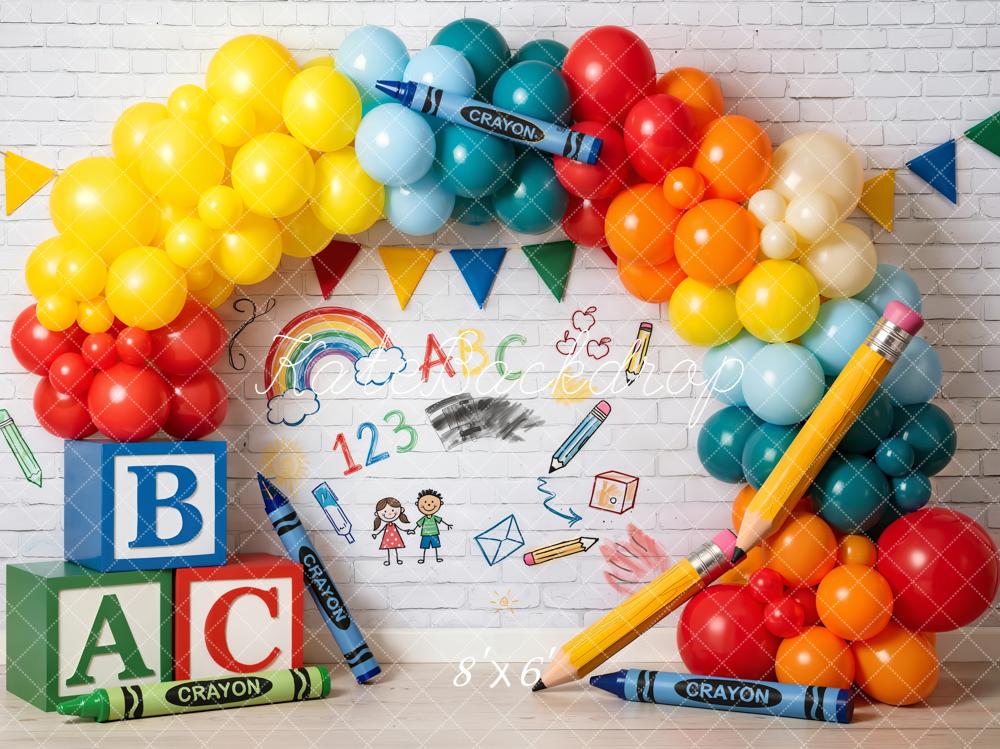 Kate Back To School Balloons Crayons ABC Blocks Backdrop Designed by Emetselch