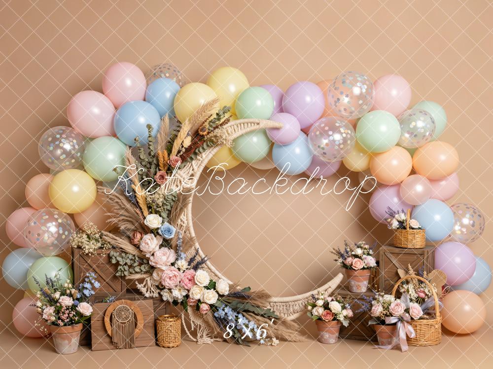 Kate Boho Moon Flower Arch Balloon Garland Printed Backdrop Designed by Emetselch
