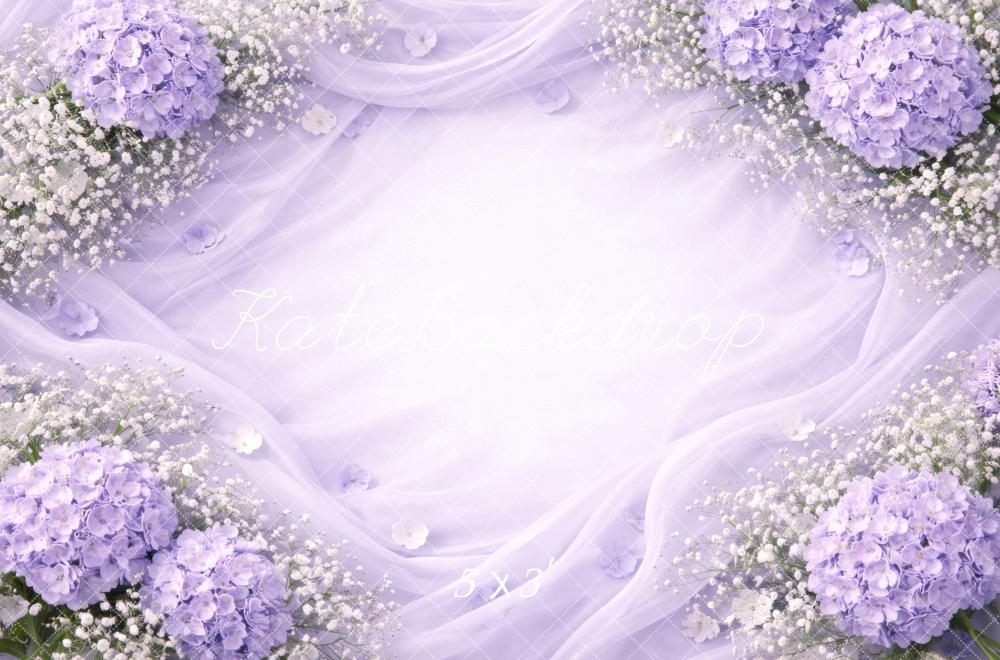 Kate Newborn Lavender Hydrangea Floral Draped Background Backdrop Designed by Megan Leigh Photography