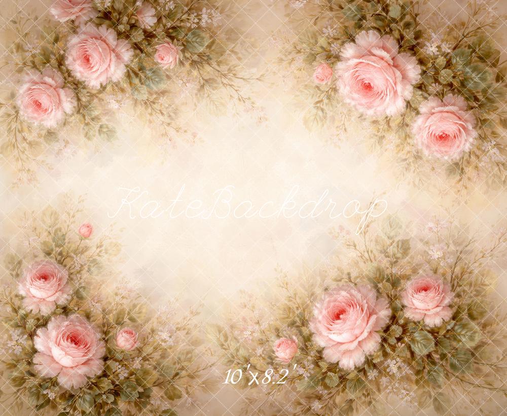 Kate Newborn Pink Rose Flower Vintage Bouquet Printed Backdrop Designed by Megan Leigh