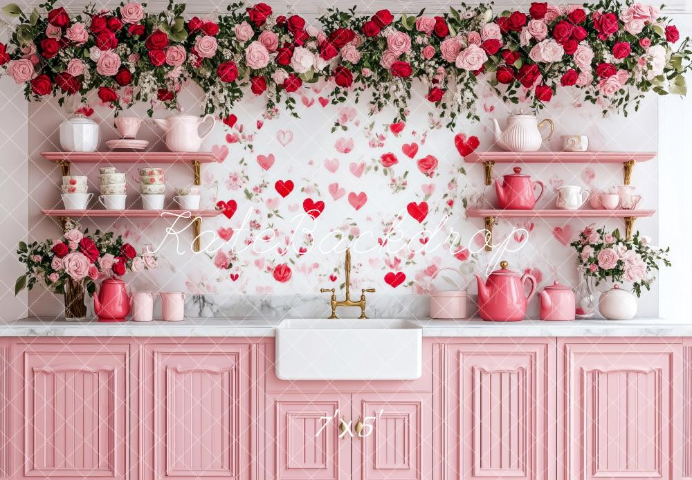 Romantic Rose Garland Kitchen Backdrop