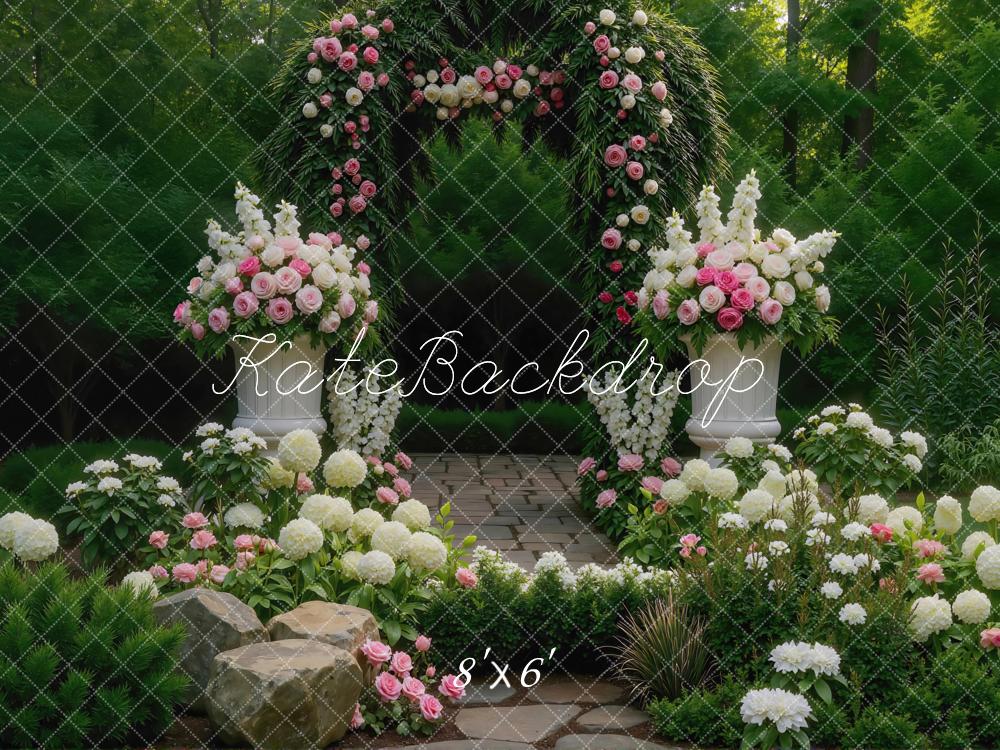 Kate Romantic Flower Arch Garden Pink White Backdrop Designed by Mini MakeBelieve
