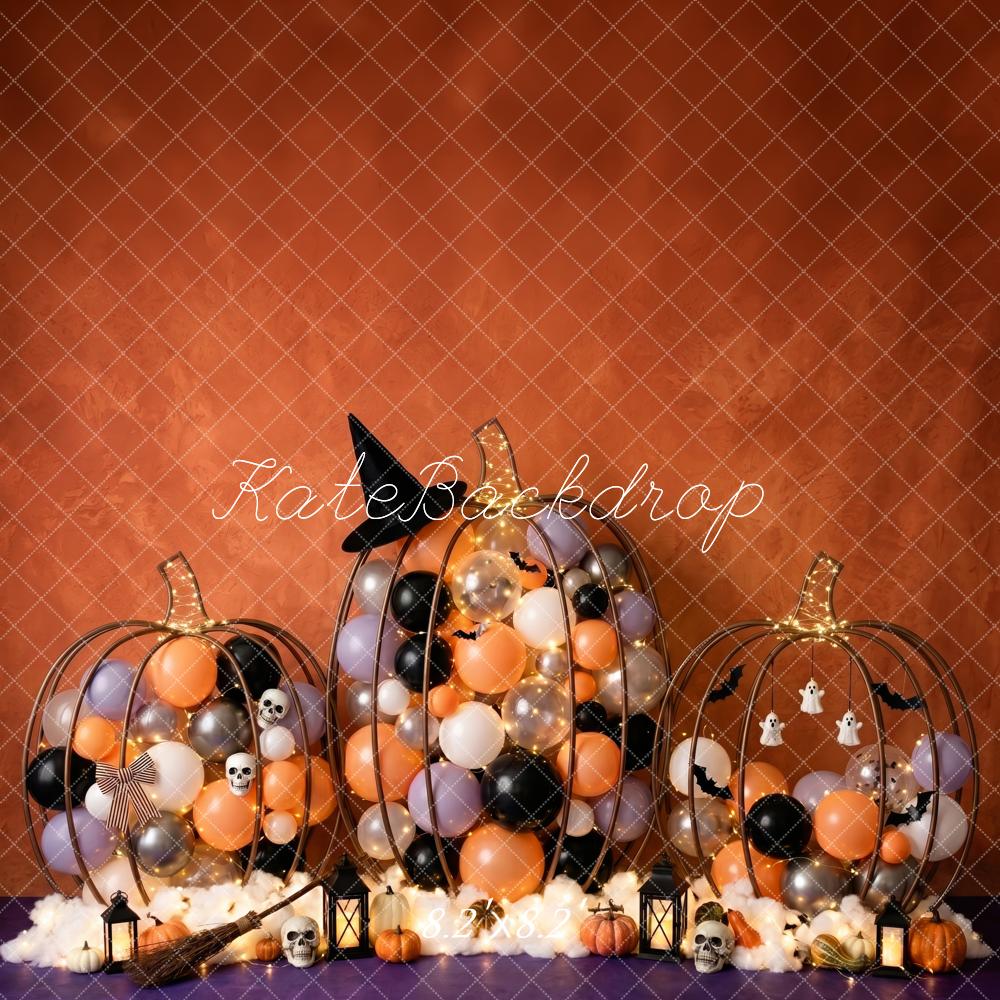 Kate Halloween Cake Smash Gold Pumpkin Balloons Witch Hat Printed Backdrop Designed by Patty Roberts