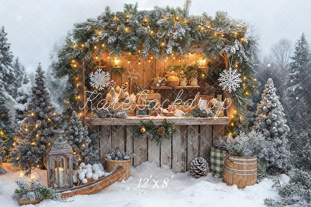 Kate Christmas Garland Hot Cocoa Wood Stand Snowy Pine Backdrop Designed by Emetselch