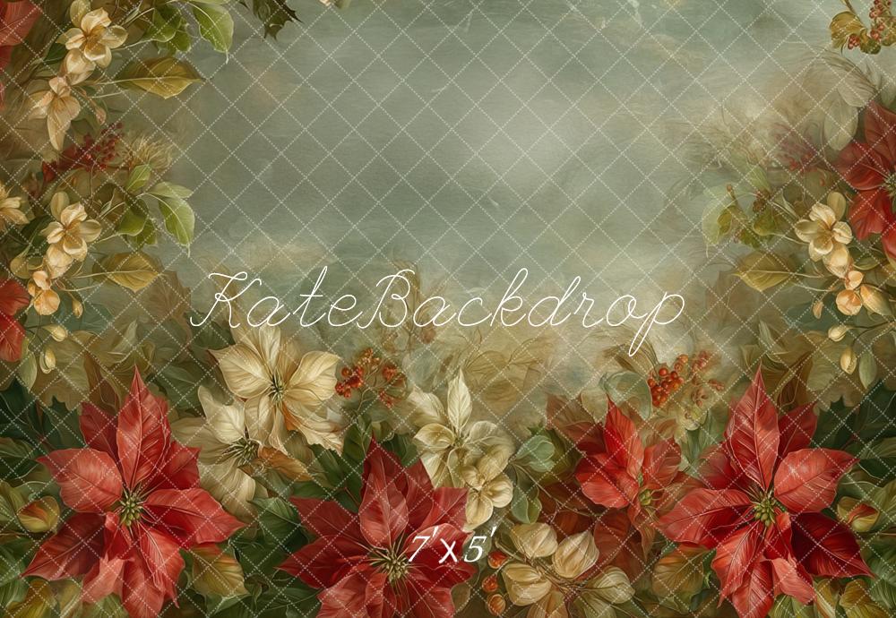 Kate Christmas Fine Art Poinsettia Floral Greenery Backdrop Designed by Emetselch