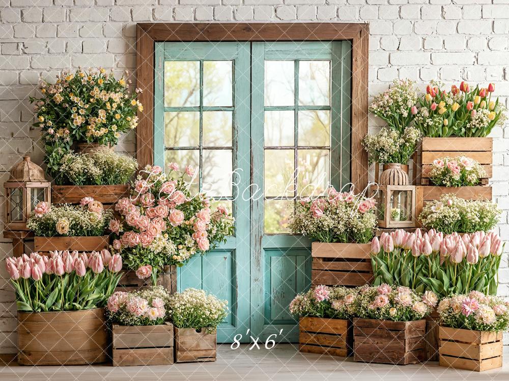 TEST Kate Spring Flower Arch Wooden Crates Blue Door Backdrop Designed by Emetselch
