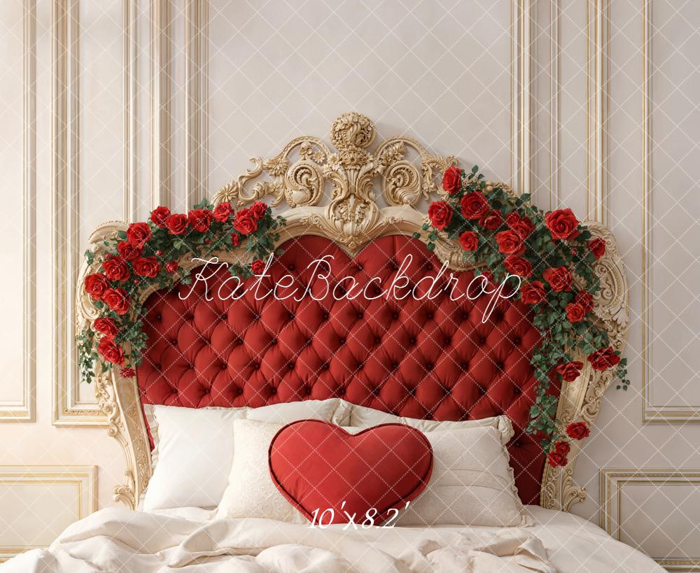 TEST Kate Valentine's Day Red Headboard Roses Heart Pillow Backdrop Designed by Emetselch
