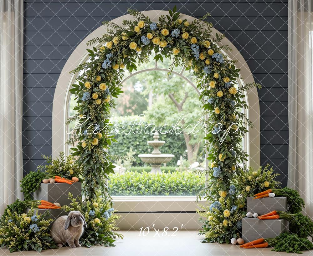Kate Easter Bunny Flower Arch Carrots Printed Backdrop Designed by Mini MakeBelieve