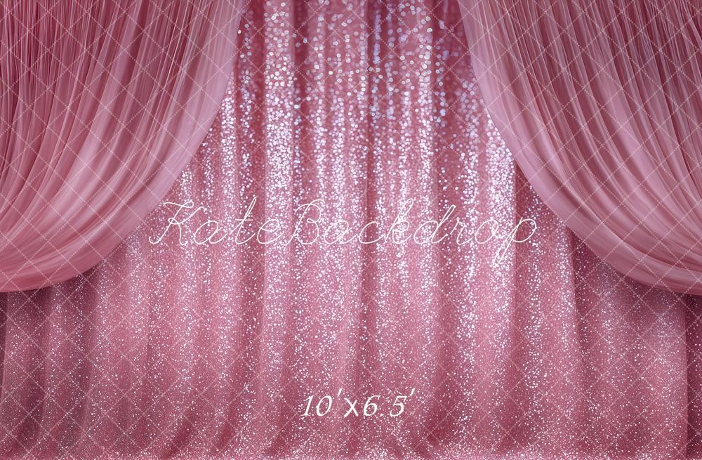 Kate Stage Pink Glitter Curtain Drapes Printed Backdrop Designed by Angela Miller