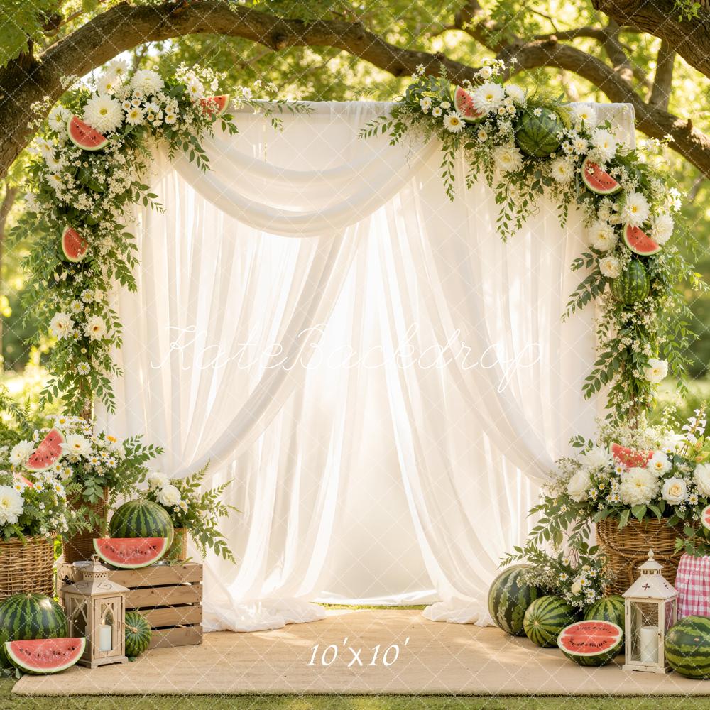 TEST Kate Summer White Drapes Watermelon Floral Arch Printed Backdrop Designed by Emetselch