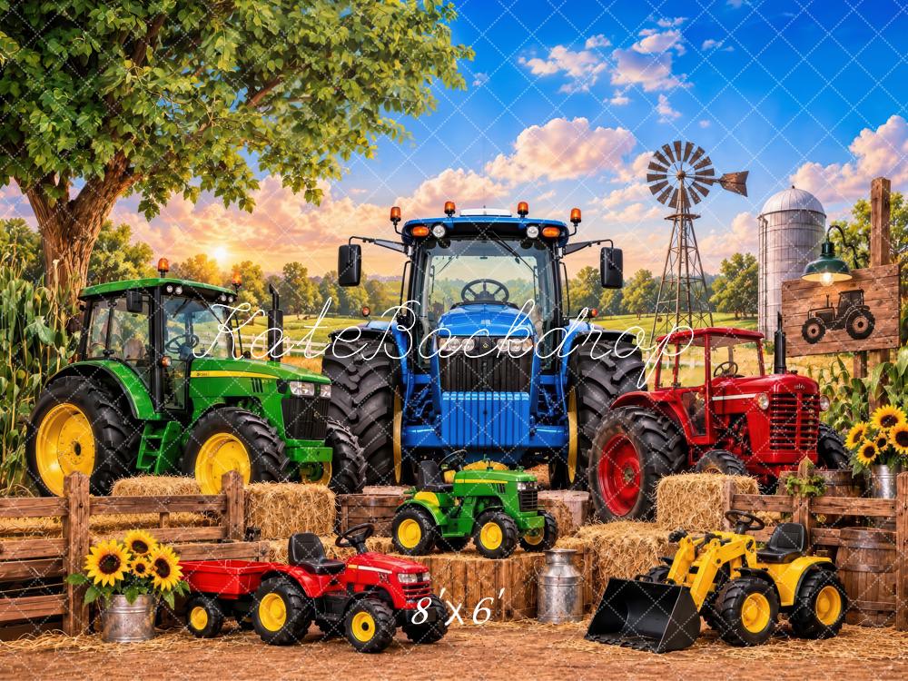 Kate Cake Smash Farm Tractors Windmill Boys Printed Backdrop Designed by Laura Bybee