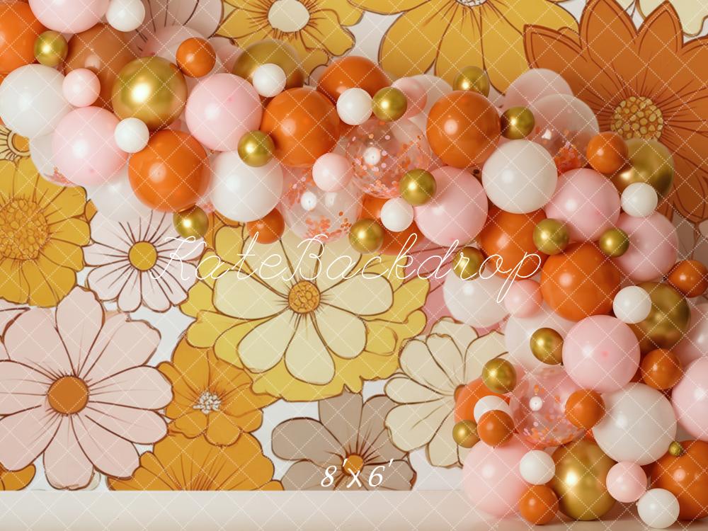 Fondo Naranja de Globo Floral de Cumpleaños Diseñado por Mandy Ringe Photography