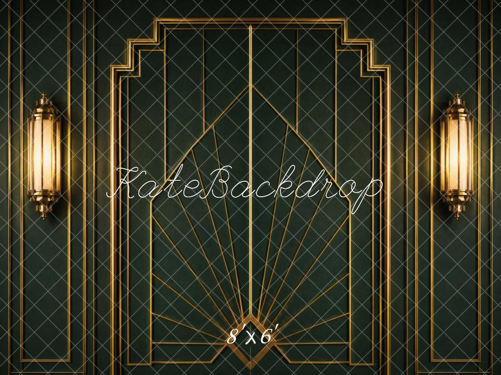 TEST Kate 20's Retro Art Deco Wall Sconce Dark Green Printed Backdrop Designed by Vertigo Productions