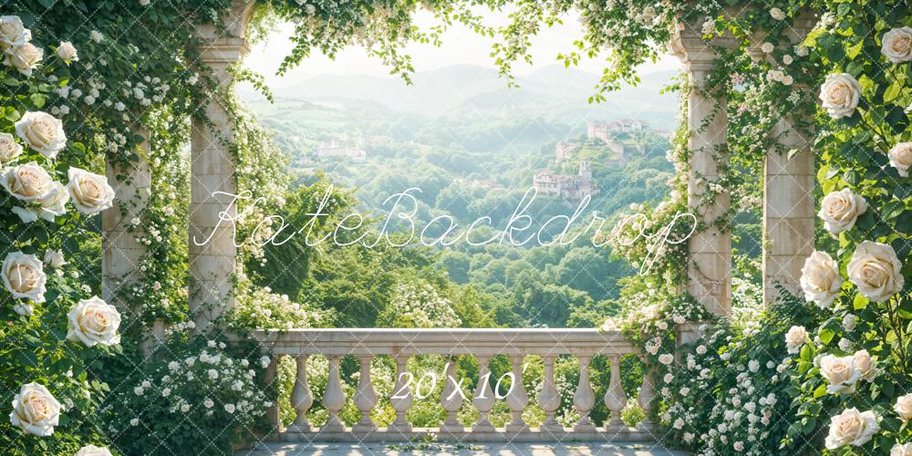 Kate Summer Terrace Arch Floral Greenery Mountain Backdrop Designed by Emetselch