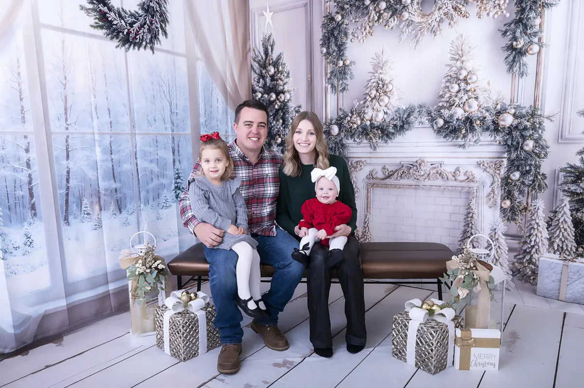 Kate Christmas White Window Wreath Backdrop Designed by Emetselch